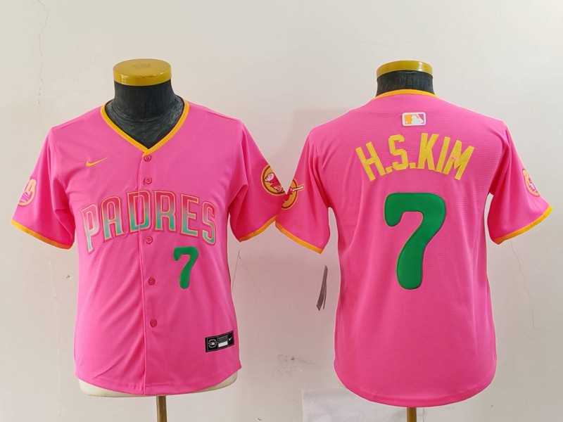 Youth San Diego Padres #7 Ha Seong Kim Pink Player Number Fashion Baseball Jersey